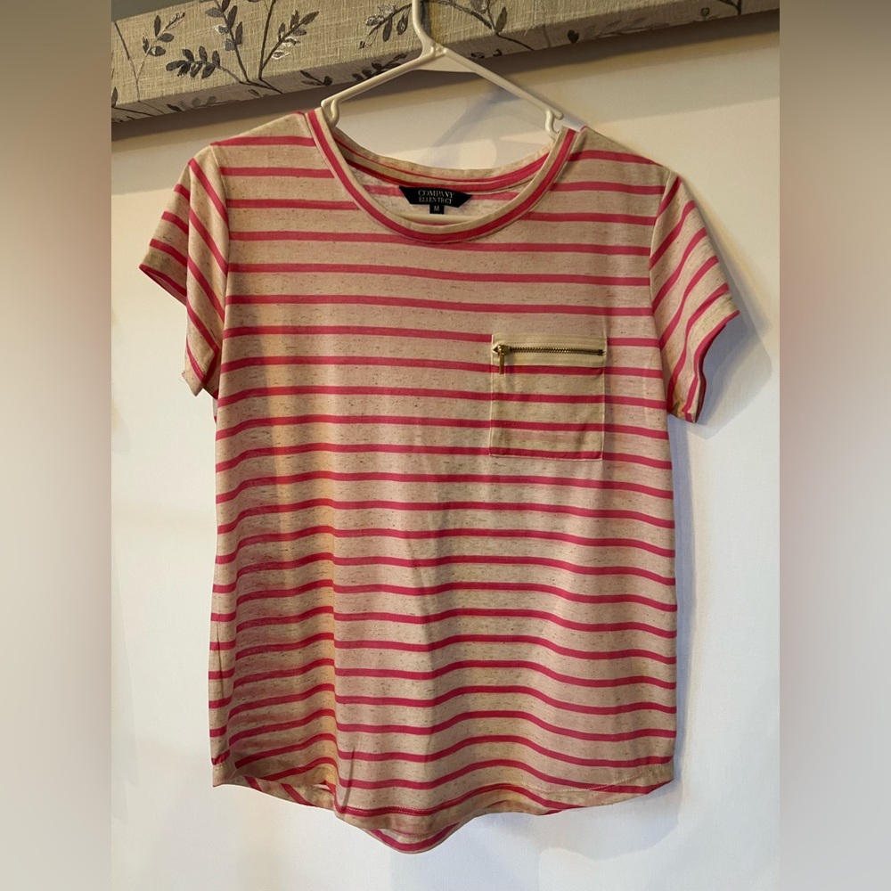Striped Pink and Cream T-Shirt with Pocket